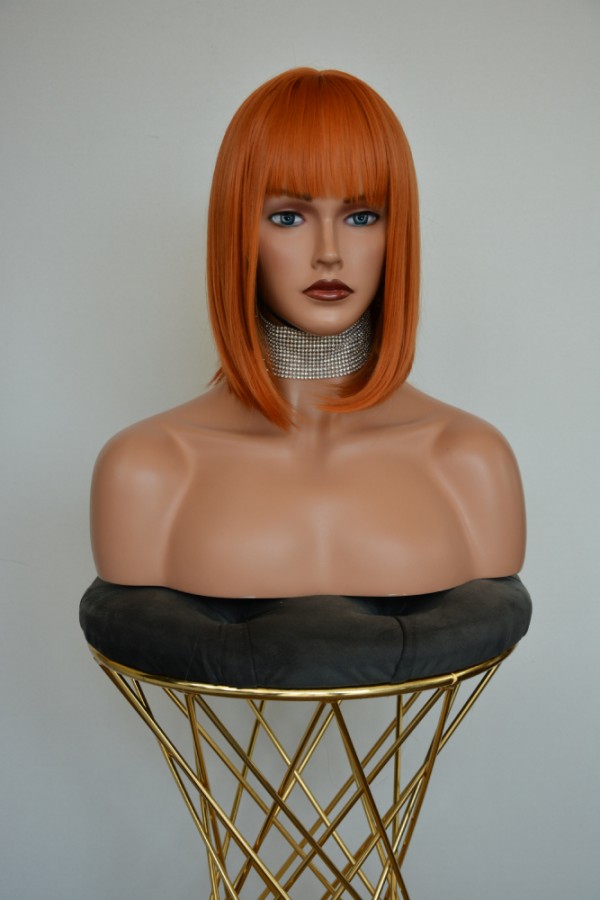 Kısa Küt Bakır Fiber Sentetik Peruk